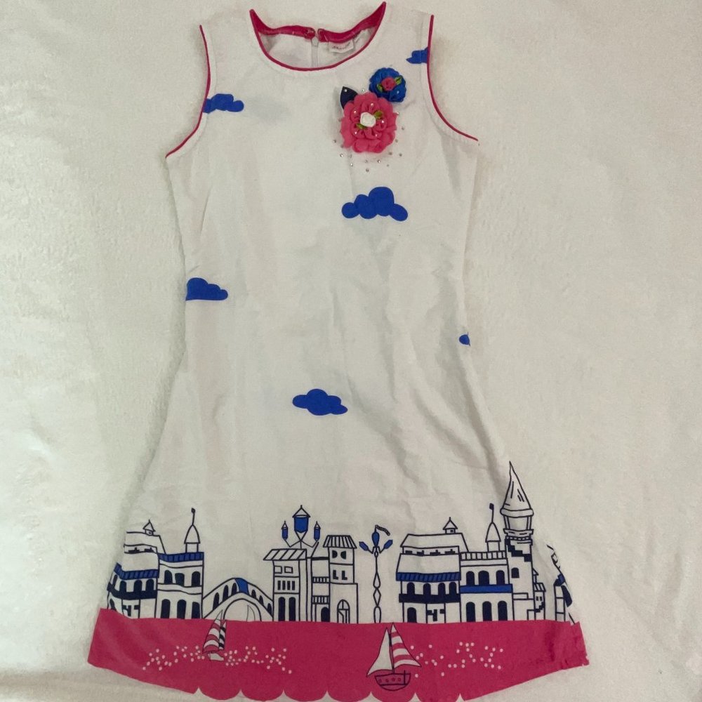 Big Girls Summer Dress Sun Dress Cotton Sleeveless Size 7/8 White